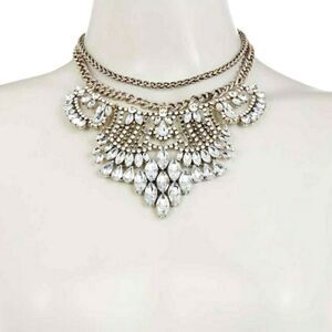 Silvertone Multi faceted Bib Necklace